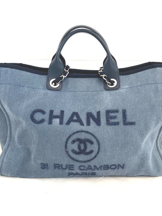 CHANEL Handbags - Chanel Blue Sequins canvas tote  Deauville large size